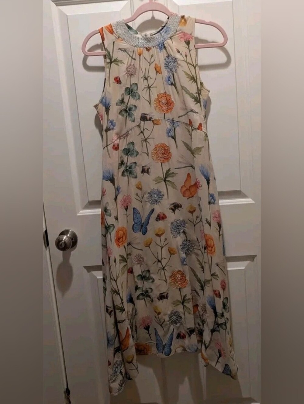 Cream Floral & Butterfly Sundress With Beaded Details.